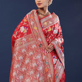 Blood Red Banarasi Saree With Meenakari Jaal