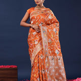Burnt Orange Banarasi Saree With Meenakari Jaal