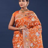 Burnt Orange Banarasi Saree With Meenakari Jaal