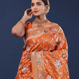 Burnt Orange Banarasi Saree With Meenakari Jaal