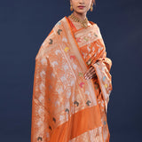Burnt Orange Banarasi Saree With Meenakari Jaal