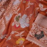 Burnt Orange Banarasi Saree With Meenakari Jaal