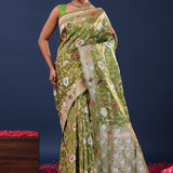 Woodland Green Banarasi Saree With Meenakari Jaal