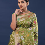 Woodland Green Banarasi Saree With Meenakari Jaal