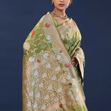 Woodland Green Banarasi Saree With Meenakari Jaal
