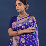 Persian Indigo Banarasi Saree With Meenakari Jaal