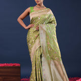 Maximum Green Banarasi Saree With Meenakari Jaal