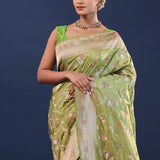 Maximum Green Banarasi Saree With Meenakari Jaal