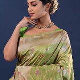 Maximum Green Banarasi Saree With Meenakari Jaal