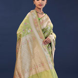 Maximum Green Banarasi Saree With Meenakari Jaal