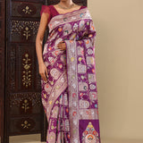 Dark Purple Banarasi Silk Saree With Meenakari Design