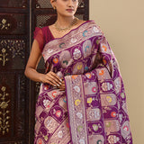 Dark Purple Banarasi Silk Saree With Meenakari Design