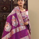 Dark Purple Banarasi Silk Saree With Meenakari Design