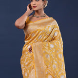 Harvest Gold Yellow Banarasi Saree With Floral Jaal