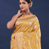 Harvest Gold Yellow Banarasi Saree With Floral Jaal