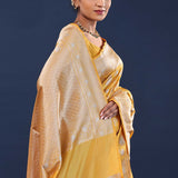 Harvest Gold Yellow Banarasi Saree With Floral Jaal