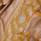 Harvest Gold Yellow Banarasi Saree With Floral Jaal