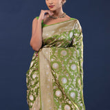 Verdun Green Banarasi Saree With Floral Jaal