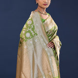 Verdun Green Banarasi Saree With Floral Jaal