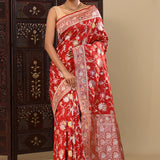 Chilli Red Banarasi Silk Saree With Meenakari Design