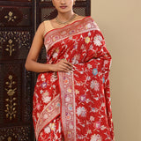 Chilli Red Banarasi Silk Saree With Meenakari Design