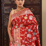 Chilli Red Banarasi Silk Saree With Meenakari Design