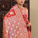 Chilli Red Banarasi Silk Saree With Meenakari Design