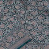 Teal Blue Banarasi Silk Saree With Floral Jaal