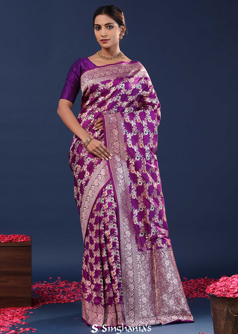 <img> Purple Banarasi Saree With Meenakari Desig