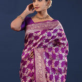 Purple Banarasi Saree With Meenakari Design