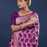 Purple Banarasi Saree With Meenakari Design