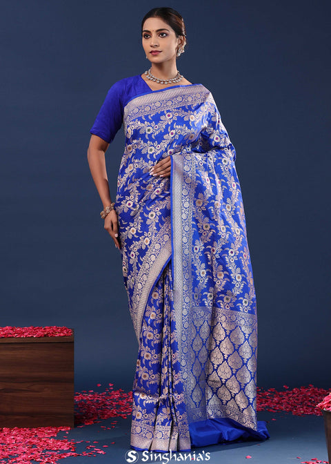 <img> Trypan Blue Banarasi Saree With Meenakari Design