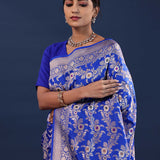 Trypan Blue Banarasi Saree With Meenakari Design