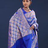 Trypan Blue Banarasi Saree With Meenakari Design