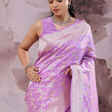Deep Lilac Banarasi Saree With Meenakari Design