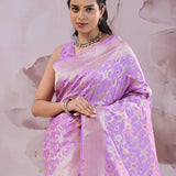 Deep Lilac Banarasi Saree With Meenakari Design