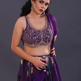 Deep Violet Chinon Floral Printed Lehenga Set