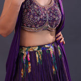 Deep Violet Chinon Floral Printed Lehenga Set
