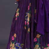 Deep Violet Chinon Floral Printed Lehenga Set