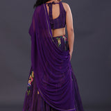 Deep Violet Chinon Floral Printed Lehenga Set