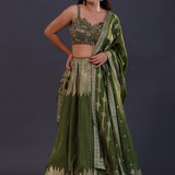 Dark Moss Green Banarsi Silk Embroidered Lehenga Set
