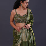 Dark Moss Green Banarsi Silk Embroidered Lehenga Set