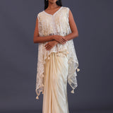 Pastel Beige Crepe Silk Indo-Western Skirt Set