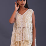 Pastel Beige Crepe Silk Indo-Western Skirt Set