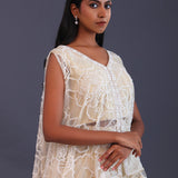 Pastel Beige Crepe Silk Indo-Western Skirt Set