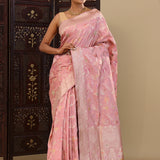 Pink Banarasi Silk Saree With Meenakari Design