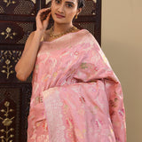 Pink Banarasi Silk Saree With Meenakari Design
