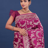 Dark Fuchsia Banarasi Saree With Designer Border
