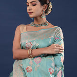 Muted Teal Banarasi Saree With Meenakari Design