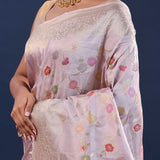 Mauve Purple Banarasi Saree With Meenakari Design